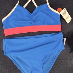 Epic Threads Blue and Neon Coral Two-piece Swimsuit
